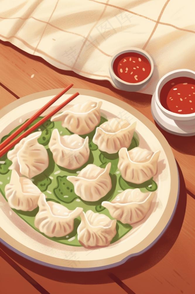冬天饺子美食插画背景(896x1344)