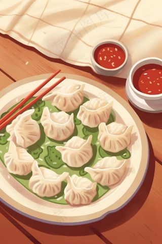 冬天饺子美食插画背景