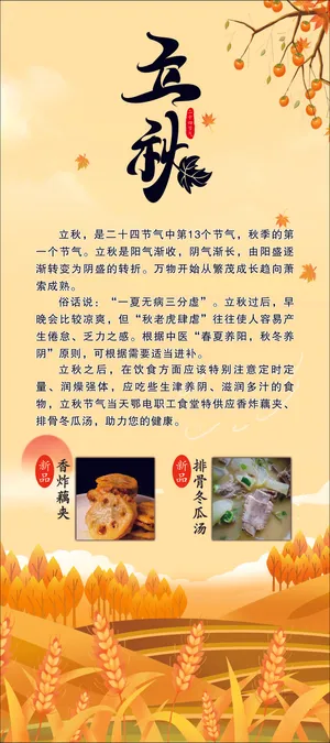 立秋二十四节气秋天麦子 黄色背景