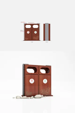 古风垃圾桶中式垃圾桶导视牌设计