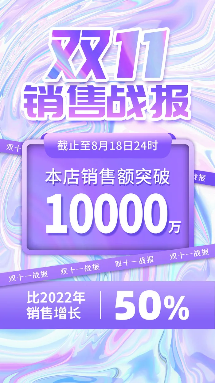紫色弥散渐变双十一销售战报双十一手机文案海报