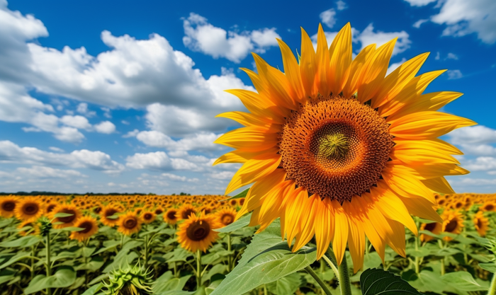 蓝天白云下盛开的向日葵摄影图