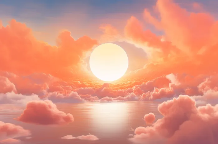 夕阳西下多云的天空洋溢着青春活力的风插画背景(4080x2688)