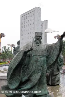 手执笔的唐代书法家雕塑摄影素材图片