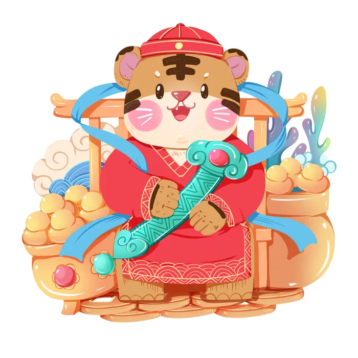 中国风2022虎年元旦新年卡通老虎形象装饰元素插画ps素材psd模版下载