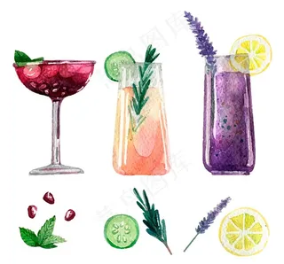 3款水彩绘鸡尾酒矢量素材