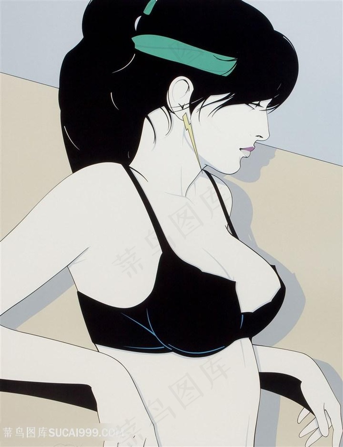 帕特里克安吉尔手绘黑色比基尼美女艺术挂画