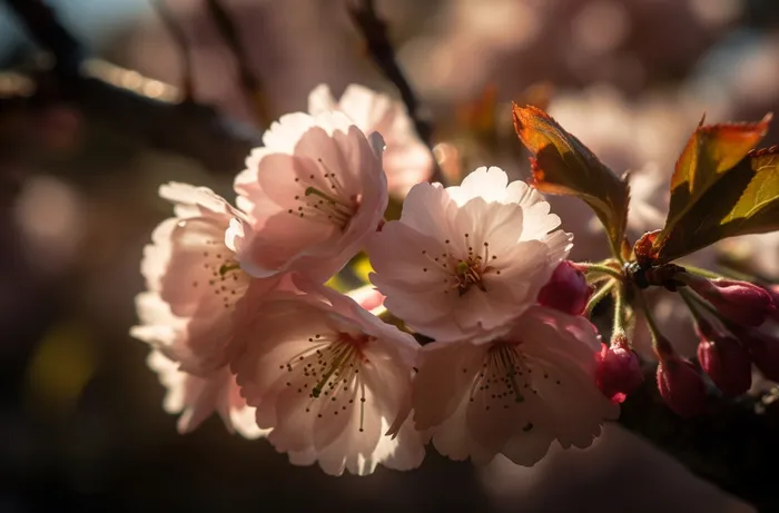 樱花灿烂阳光的特写摄影图(5440x3584)