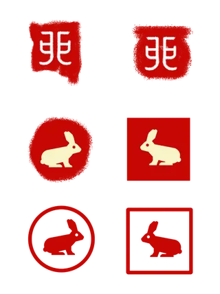 中国风兔年印章免扣矢量元素卯兔红色图标