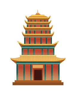 复古中国风国潮古建筑插画手绘高楼古塔PSD素材亭子png免抠图