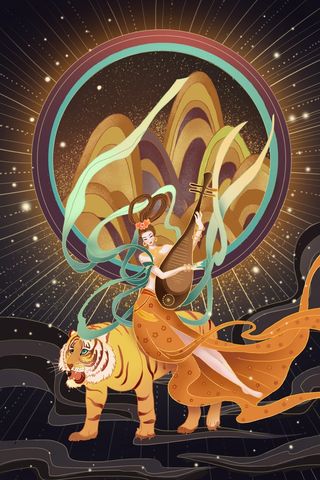 虎年中国风萌虎插画