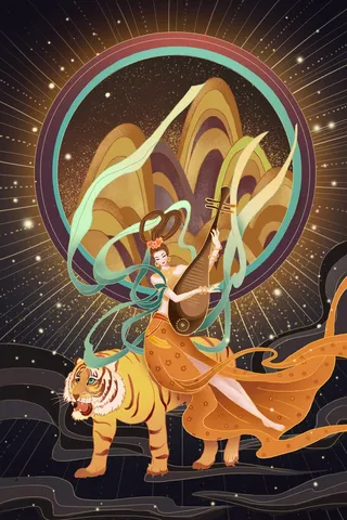 虎年中国风萌虎插画