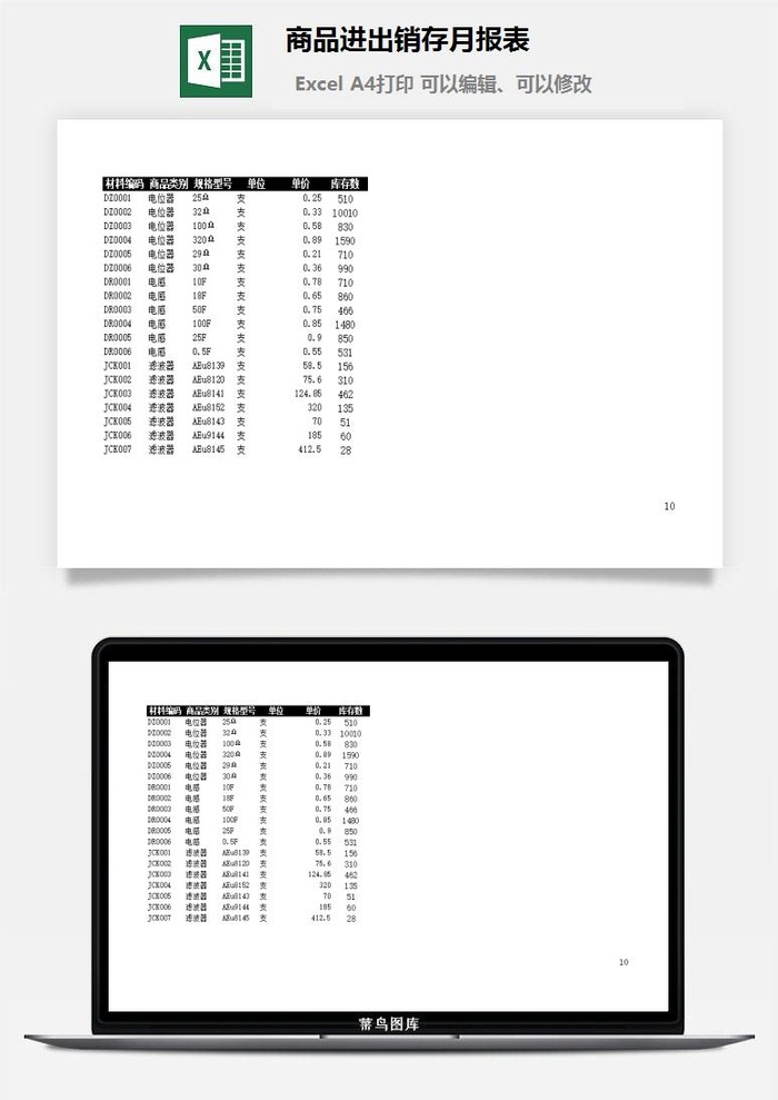 商品进出销存月报表excel模板