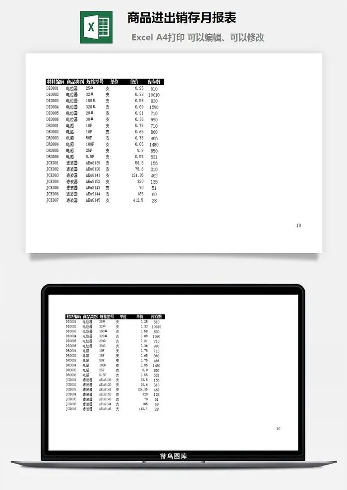 商品进出销存月报表excel模板 商品进出销存月报表excel模板