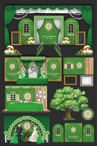 欧式绿色婚礼现场布置美陈