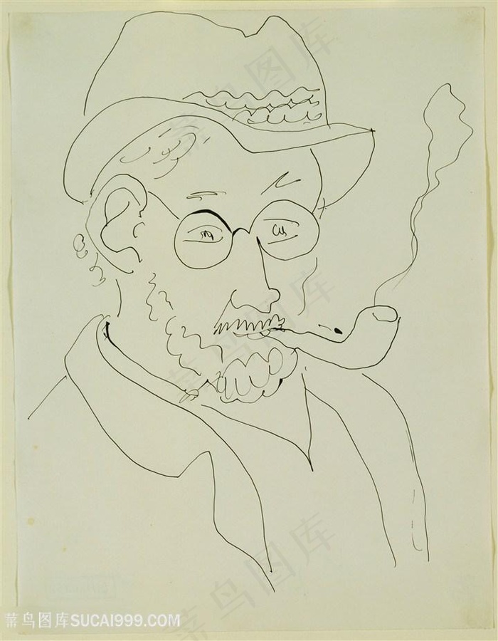 马蒂斯线描吸烟老人装饰画