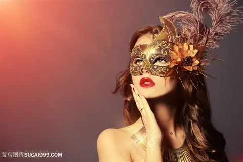 戴花朵面具的亚洲美女图片