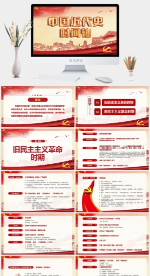红色复古中国近代史时间轴PPT模板预览图