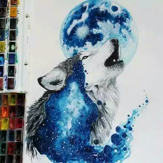 粉色水彩憧憬之狼