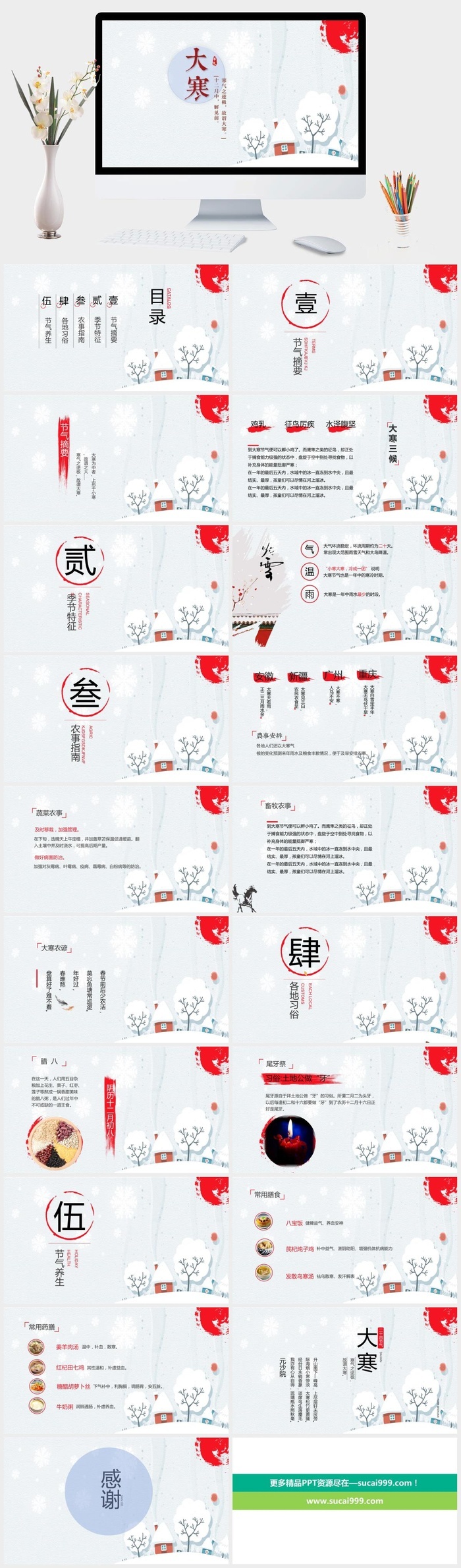 中国风清爽二十四节气大寒PPT模板