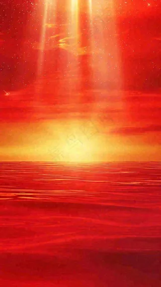 红色海面海洋落日阳光光照