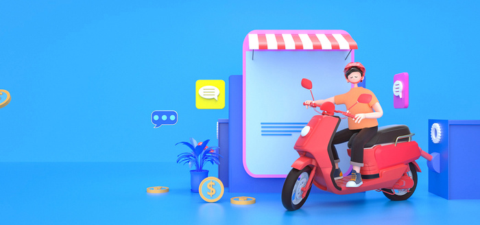 商务3D三维蓝色办公场景