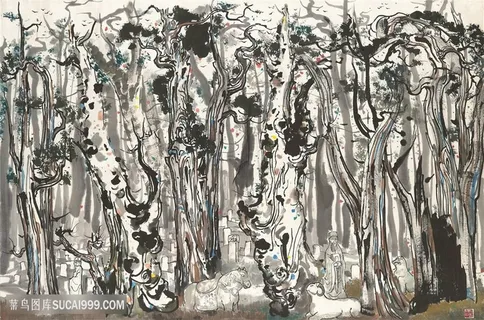 吴冠中手绘水墨树木插画 吴冠中手绘水墨树木插画