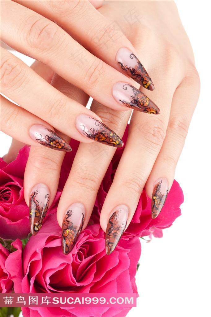 长指甲彩绘美甲图片