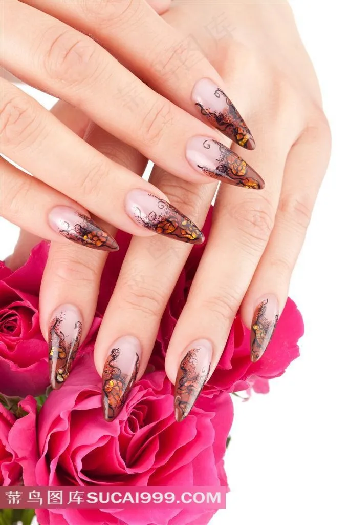 长指甲彩绘美甲图片
