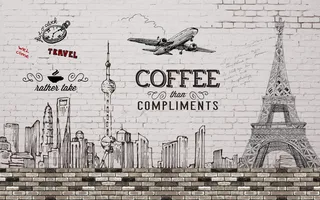 手绘咖啡店背景墙