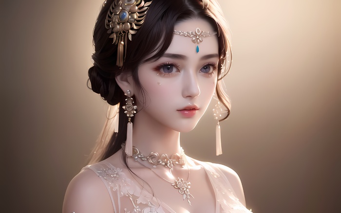 AI小姐姐美女二次元绘画古装大眼头饰漂亮040