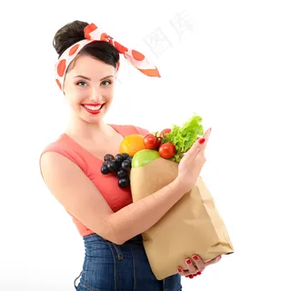 怀里抱着水果纸袋的美女图片 怀里抱着水果纸袋的美女图片