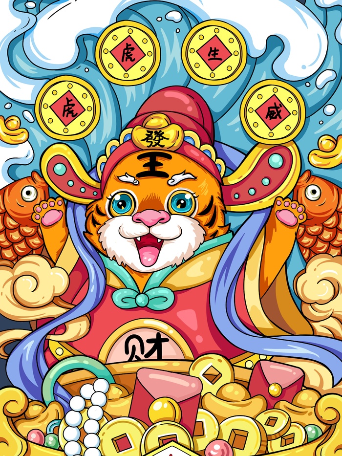 虎年中国风萌虎插画psd模版下载
