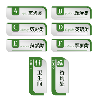 绿色烫银校园图书馆书架分类门牌