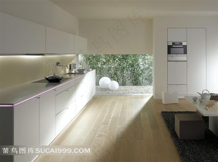 家居厨房橱柜和餐桌摆设高清摄影图