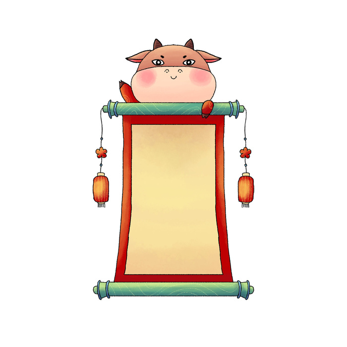 复古中国风卷轴元素手绘画轴文本标题框PSDAI素材模板png免扣图