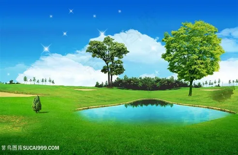 草地树木风景画韩式自然背景