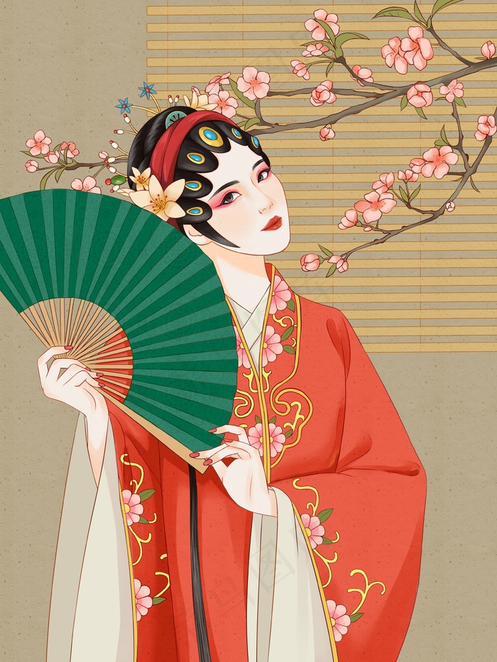 中国风古典国潮古建筑插画模板