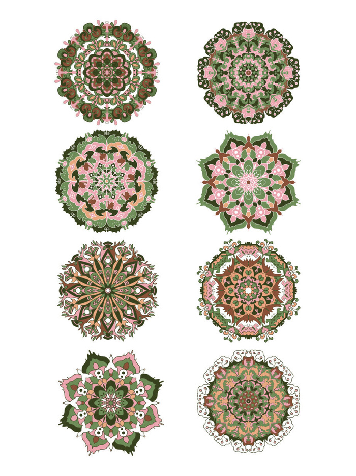 中国风古典民族风手绘曼陀罗花纹圆形插画AI矢量装饰图案PSD素材
