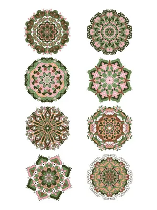 中国风古典民族风手绘曼陀罗花纹圆形插画AI矢量装饰图案PSD素材