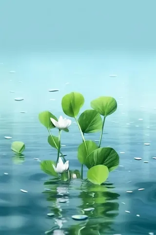 荷叶节气水滴宁静背景图