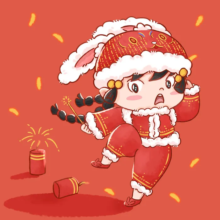 手绘2023兔年新年卡通兔子形象IP插画元素PSD设计素材png图案