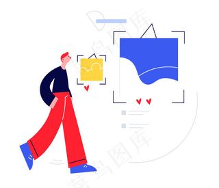 扁平风简笔画抽象工作人物插画