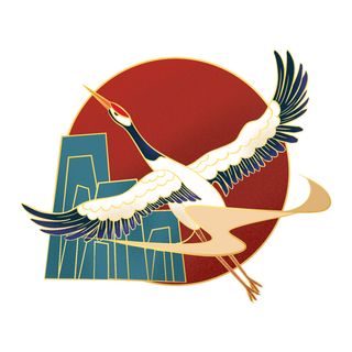 中国风国潮仙鹤山水插画手绘元素场景PSD设计素材