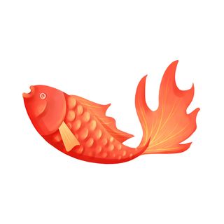 手绘烫金国潮中国风卡通锦鲤鱼金鱼插画装饰元素PSD设计素材
