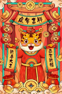 虎年中国风萌虎插画