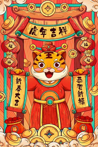 虎年中国风萌虎插画