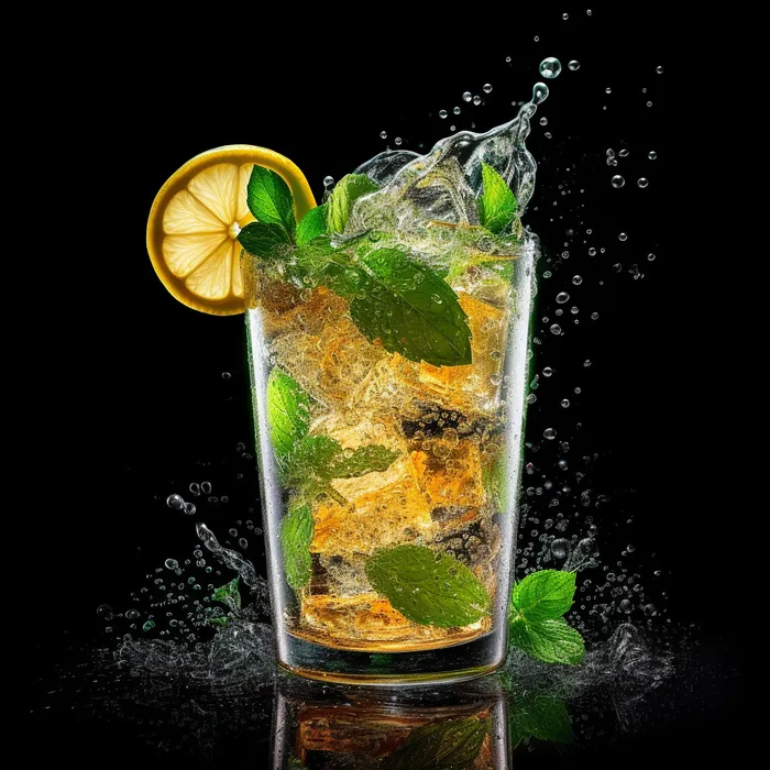 柠檬水清凉夏日消暑饮品骄阳似火背景虚化创意融合