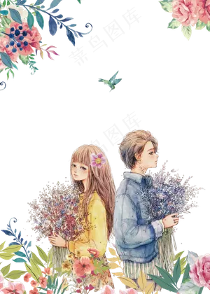 手绘唯美花季情侣唯美情侣