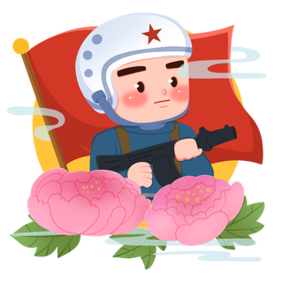 手绘建党节建军节海陆空部队军人爱国插画